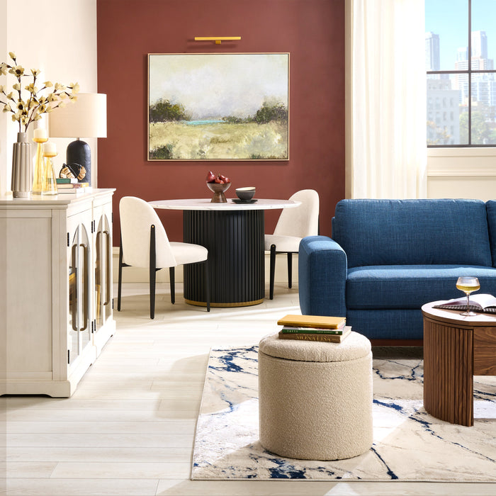 Kort & Co. Capri Round Dining Table with Marble-Look Top & Gold Accent, 47\"W Round - Black & White