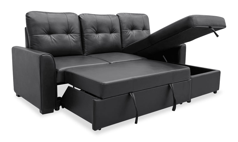 Carter 2-Piece Right-Facing Leather-Look Fabric Sleeper Sectional with Storage Chaise - Black