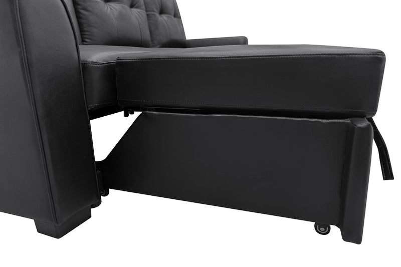 Carter 2-Piece Right-Facing Leather-Look Fabric Sleeper Sectional with Storage Chaise - Black