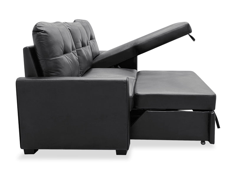 Carter 2-Piece Right-Facing Leather-Look Fabric Sleeper Sectional with Storage Chaise - Black