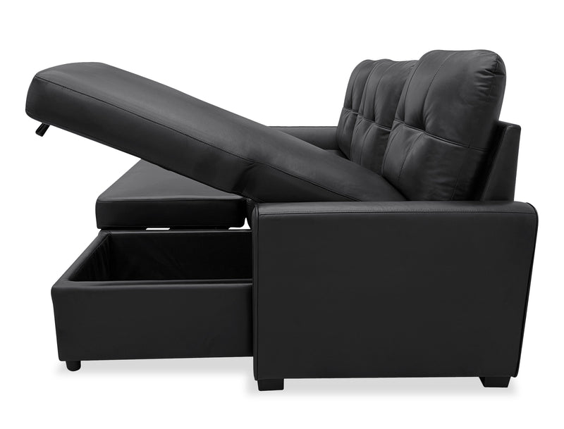 Carter 2-Piece Right-Facing Leather-Look Fabric Sleeper Sectional with Storage Chaise - Black