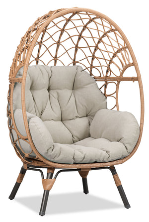 Kort & Co. Coco Outdoor Patio Egg Chair - Hand-Woven Resin Wicker, UV & Weather Resistant - Natural/Beige