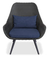 Costa Outdoor Patio Lounger Chair - Hand-Woven Resin Wicker & Metal, UV & Weather Resistant - Dark Grey/Blue