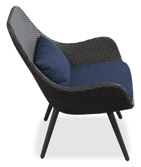 Costa Outdoor Patio Lounger Chair - Hand-Woven Resin Wicker & Metal, UV & Weather Resistant - Dark Grey/Blue