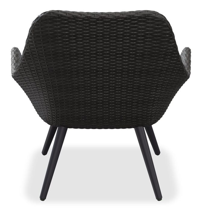 Costa Outdoor Patio Lounger Chair - Hand-Woven Resin Wicker & Metal, UV & Weather Resistant - Dark Grey/Blue