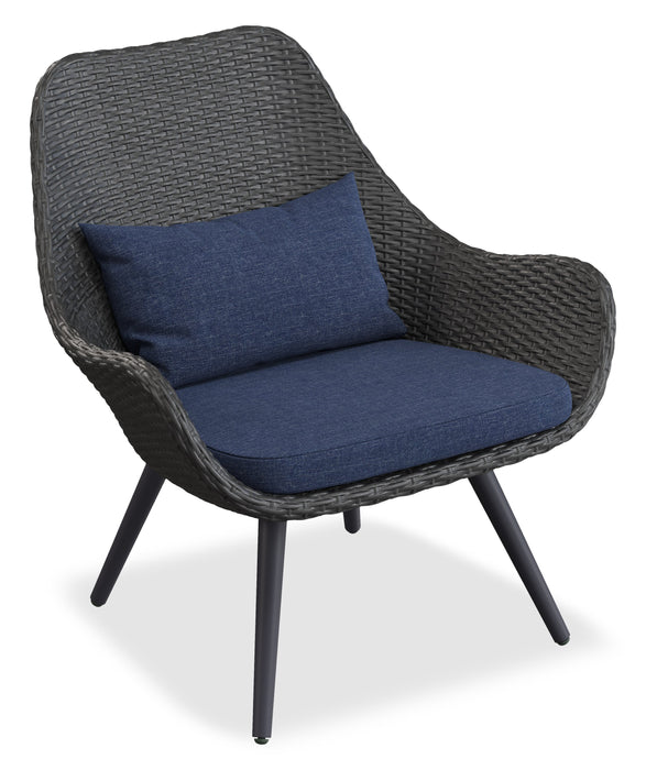 Costa Outdoor Patio Lounger Chair - Hand-Woven Resin Wicker & Metal, UV & Weather Resistant - Dark Grey/Blue