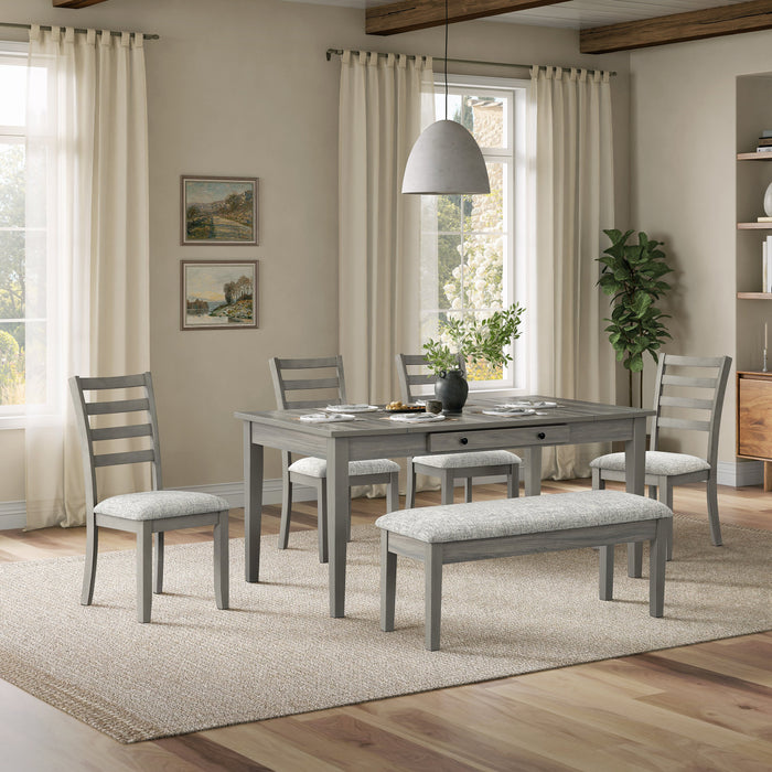 Cove 6pc Dining Table Set with Table, Bench & 4 Chairs, Storage Drawers, Melamine, 66\"W - Grey