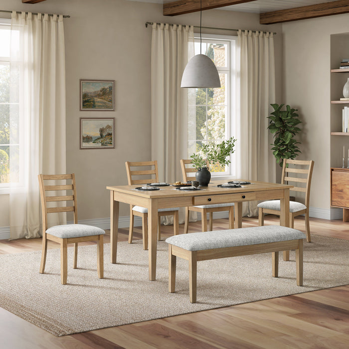 Cove 6pc Dining Table Set with Table, Bench & 4 Chairs, Storage Drawers, Melamine, 66\"W - Natural/Grey