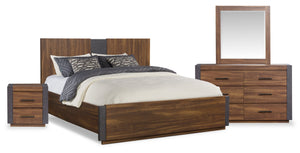 Dante 6pc Bedroom Set with Bed, Dresser, Mirror & Nightstand, Brown - Queen Size