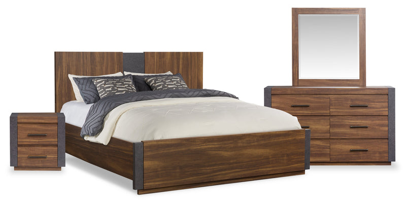 Dante 6pc Bedroom Set with Bed, Dresser, Mirror & Nightstand, Brown - Queen Size