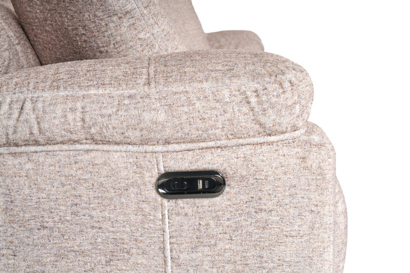 Made in Canada Dawson 64\" Fabric Power Reclining Loveseat with USB Port and Accent Pillows - Beige