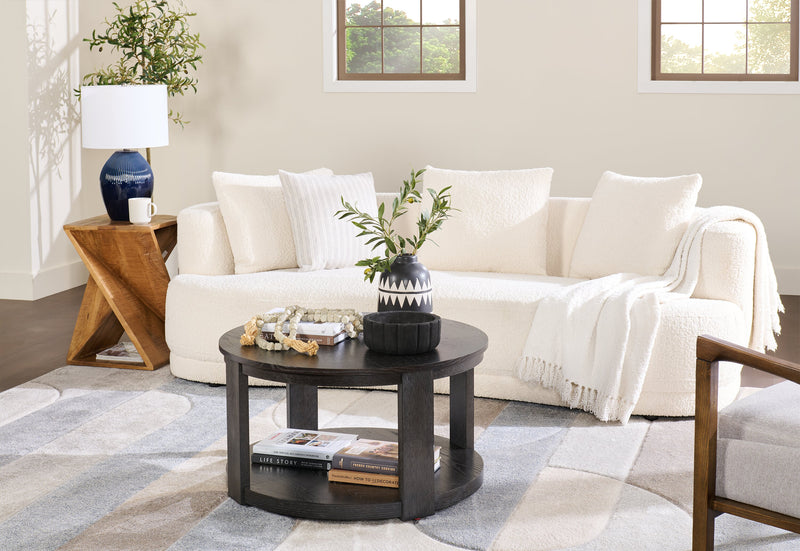 Declan 31.5\" Modern Round Coffee Table with Shelf & Casters - Black