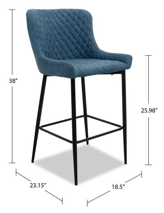 Demi Counter-Height Stool with Velvet-Like Fabric, 26\"H, Metal - Navy