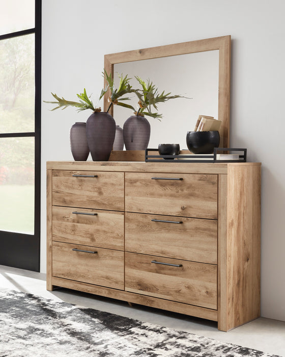 Derekson 5pc Bedroom Set with Panel Bed, Dresser & Mirror, Natural - King Size