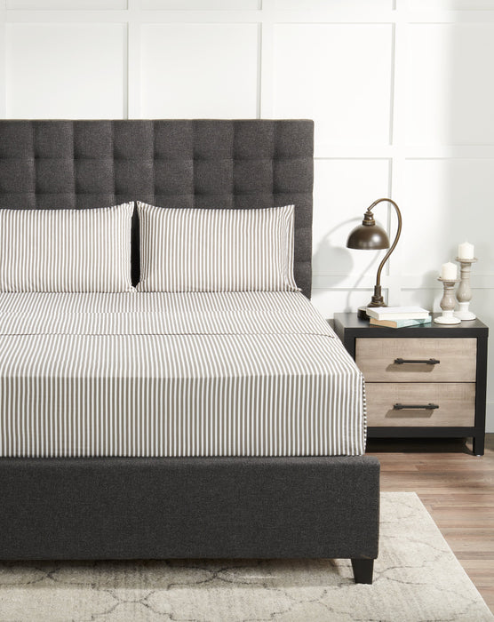 Striped 3-Piece Twin Cotton Sheet Set - Dark Grey