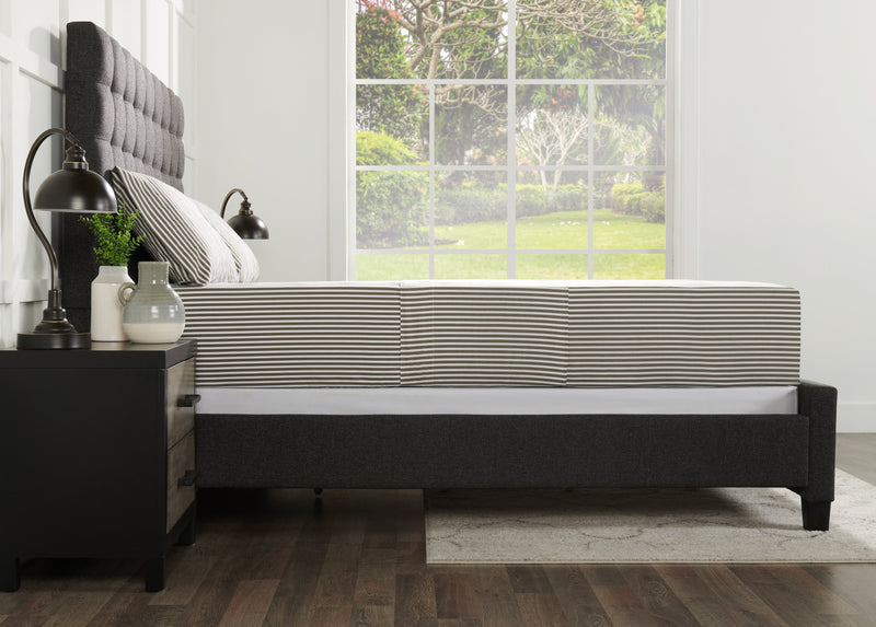 Striped 3-Piece Twin Cotton Sheet Set - Dark Grey