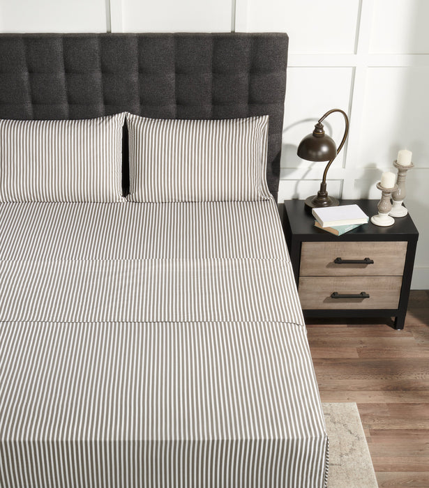 Striped 3-Piece Twin Cotton Sheet Set - Dark Grey