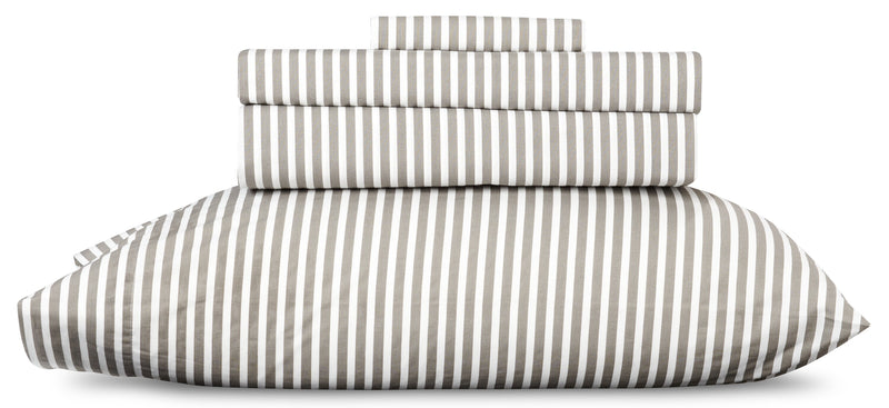 Striped 3-Piece Twin Cotton Sheet Set - Dark Grey