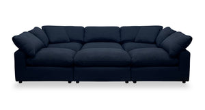 Eclipse Modular 6-Piece Linen-Look Fabric Pit Sofa Sectional with Reversible Feather Down Cushions - Navy Blue