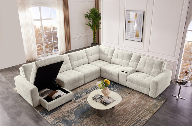 Scott Living Elevate Modular 7-Piece Left-Facing Chenille Fabric Power Sliding Sectional with Storage - Beige