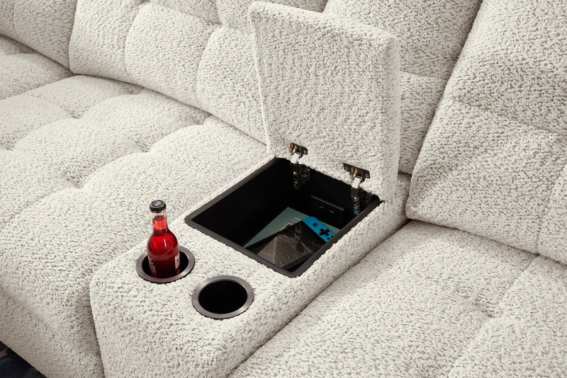 Scott Living Elevate Modular 7-Piece Left-Facing Chenille Fabric Power Sliding Sectional with Storage - Beige