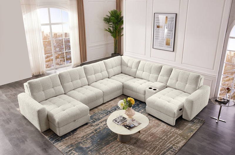 Scott Living Elevate Modular 7-Piece Left-Facing Chenille Fabric Power Sliding Sectional with Storage - Beige