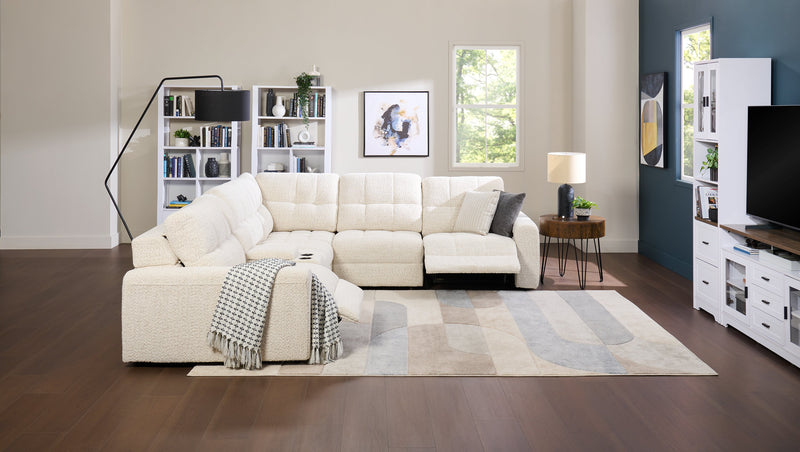 Scott Living Elevate Modular 6-Piece L-Shaped Chenille Fabric Power Reclining Sectional with Storage Console - Beige