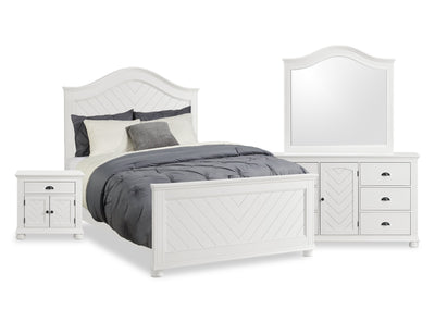 Ella 6pc Bedroom Set with Panel Bed, Dresser, Mirror & Nightstand, White - Full Size | Ensemble de chambre à coucher Ella 6 pièces blanc avec lit à panneaux, commode, miroir et table de nuit - format lit double