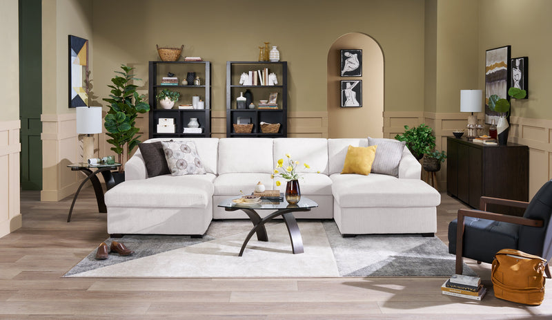 Envy 3-Piece Chenille Fabric Sleeper Sectional with Two Storage Chaises - Almond Beige