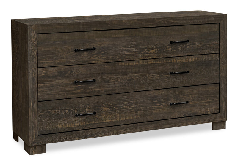 Ethan Storage 6pc Bedroom Set with Bookcase Headboard, Dresser, Mirror, Nightstand, Rustic Brown - Queen Size