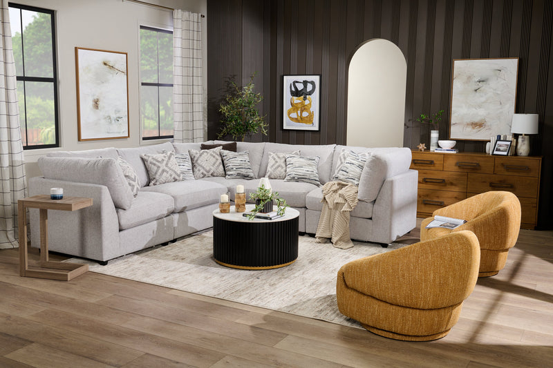 Scott Living Evolve Modular 5-Piece Linen-Look Fabric Sectional with Feather Down Cushions - Grey