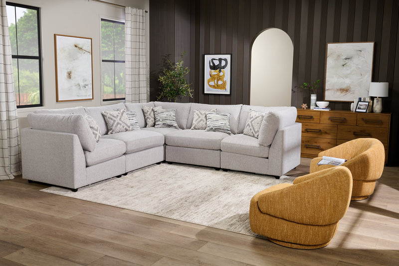Scott Living Evolve Modular 5-Piece Linen-Look Fabric Sectional with Feather Down Cushions - Grey