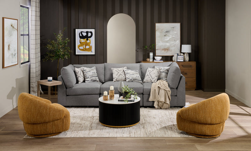 Scott Living Evolve Modular 118.5\" Linen-Look Fabric Sofa with Removable Feather Down Cushions - Charcoal Grey