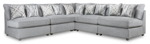 Evolve Linen-Look Fabric 5-Piece Modular Sectional with 4 Armless Chairs - Grey