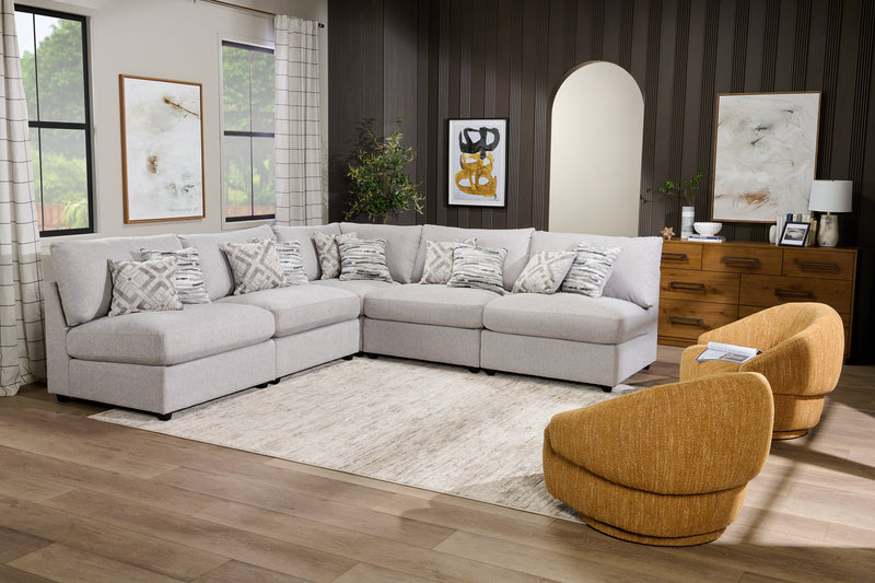 Scott Living Evolve Modular 5-Piece Linen-Look Fabric Armless Sectional with Feather Down Cushions - Grey