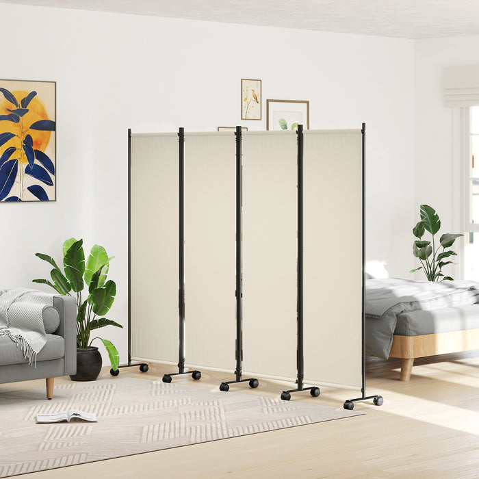 Outsunny Room Divider With Wheels, 5.6ft Folding Privacy Screen, Cream White