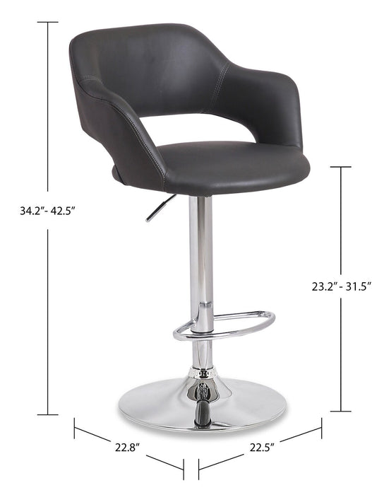 Finn Barstool with Swivel & Adjustable Seat, Vegan Leather Fabric, 23-31.5\"H, Metal - Grey