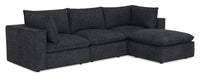 Fusion Modular 4-Piece Charcoal Grey Chenille Fabric Sectional with Feather Down Cushions and Ottoman 