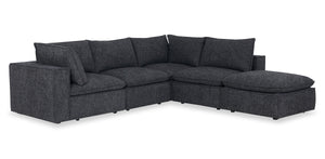Fusion Modular 5-Piece Charcoal Grey Chenille Fabric Sectional with Feather Down Cushions and Ottoman