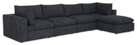 Fusion Modular 5-Piece Charcoal Grey Chenille Fabric Sectional with Feather Down Cushions and Ottoman 