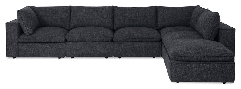 Fusion Modular 6-Piece Charcoal Grey Chenille Fabric Sectional with Removable Feather Down Back Cushions