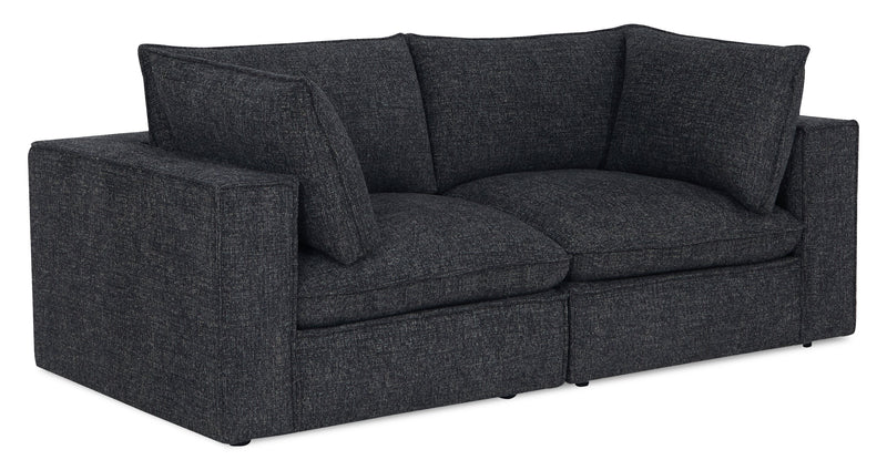 Fusion Modular 83.46\" Charcoal Grey Chenille Fabric Loveseat with Removable Feather Down Back Cushions 