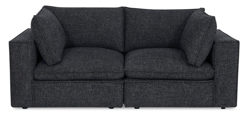 Fusion Modular 83.46\" Charcoal Grey Chenille Fabric Loveseat with Removable Feather Down Back Cushions 