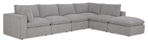 Fusion Modular 6-Piece Silver Grey Chenille Fabric Sectional with Removable Feather Down Back Cushions