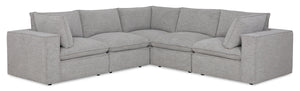 Fusion Modular 5-Piece Silver Grey Chenille Fabric Sectional with Removable Feather Down Back Cushions