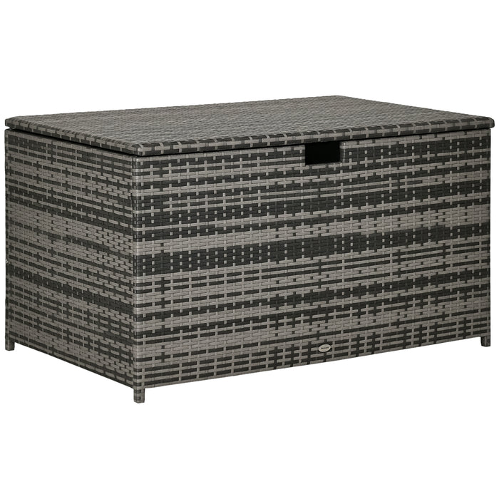 Outsunny 113 Gallon Rattan Deck Box With Lid And Handle, Grey
