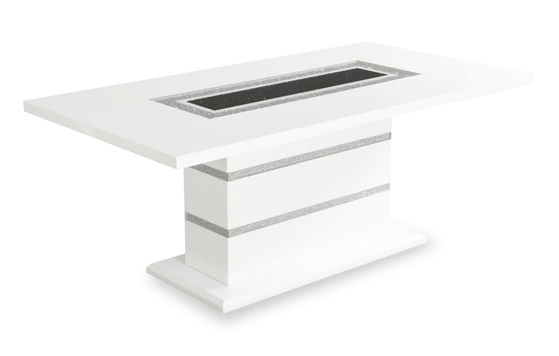 Garbo Dining Table with Glass Insert, Pedestal Base, Glam, 78.75\"W - White