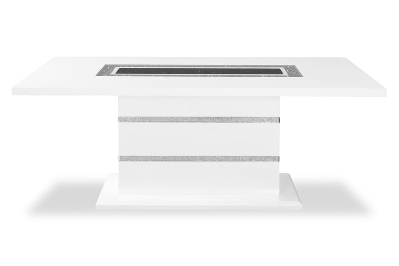 Garbo Dining Table with Glass Insert, Pedestal Base, Glam, 78.75\"W - White