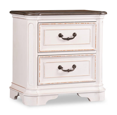Grace Bedside 2-Drawer Nightstand with Built-in USB Ports, 28"W x 28"H - Antique White | Table de nuit Grace de 28 po (L) x 28 po (H) à 2 tiroirs avec ports USB intégrés - blanc antique