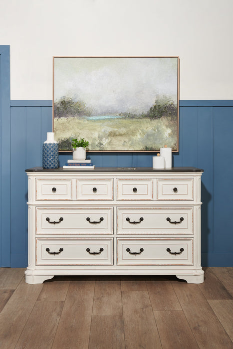 Grace Bedroom 6-Drawer Dresser, 64\"W x 40\"H - Antique White
